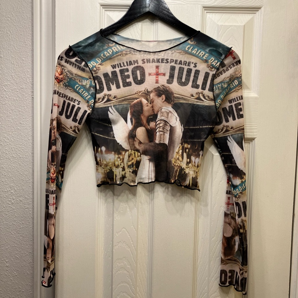 Dolls Kill Romeo and Juliet Mesh Long Sleeve Crop Shirt